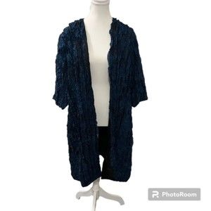Chan Luu Womens Blue & Black 100% Silk 3/4 Sleeves Long Cardigan Size Large